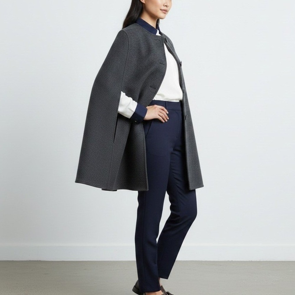 Helene Berman S Black Wool Blend Buttoned Cape Coat Cloak Posh Elegant Winter